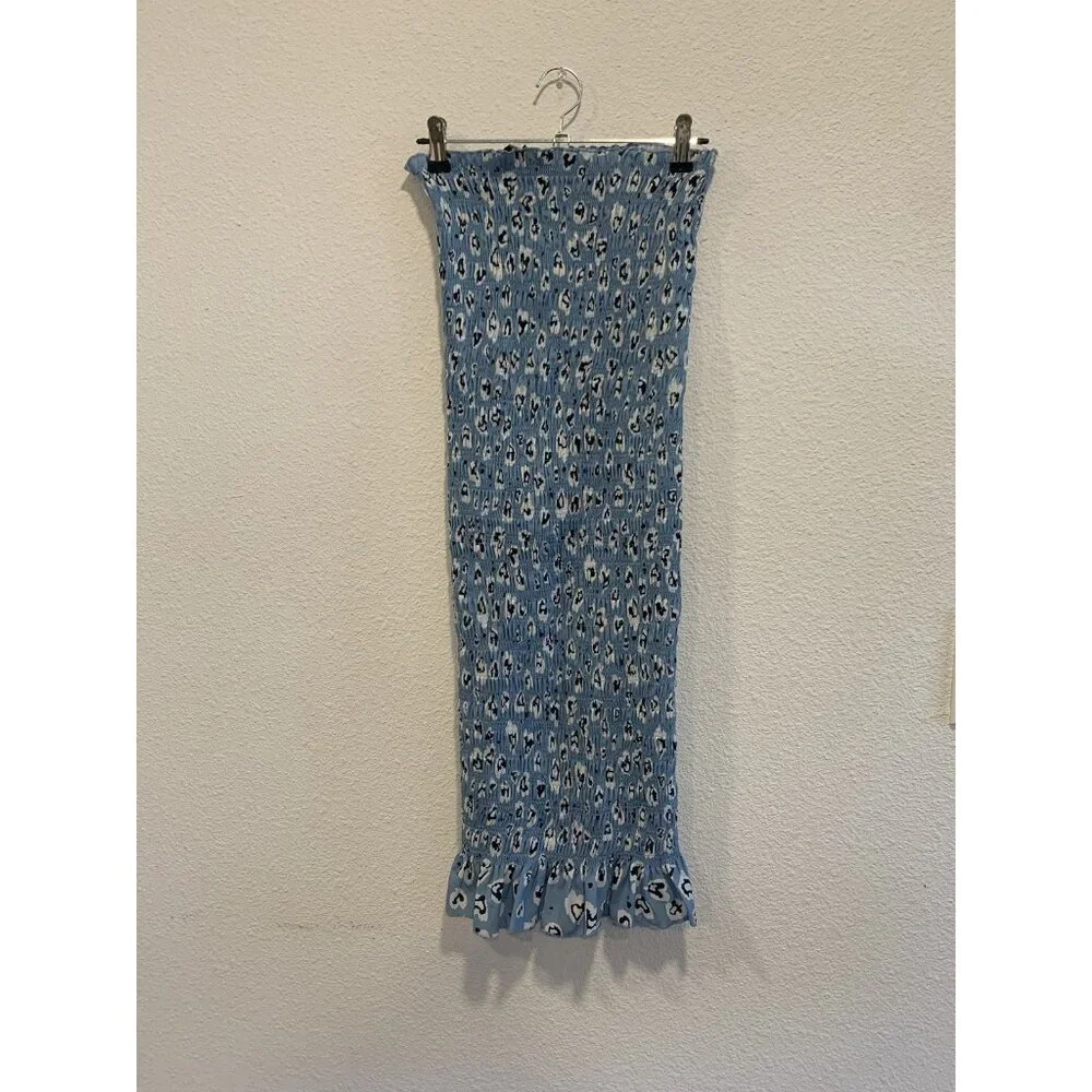 (A-26)Women's Strapless Blue Floral Midi Dress Size‎ S New Fully Dressed Stretch